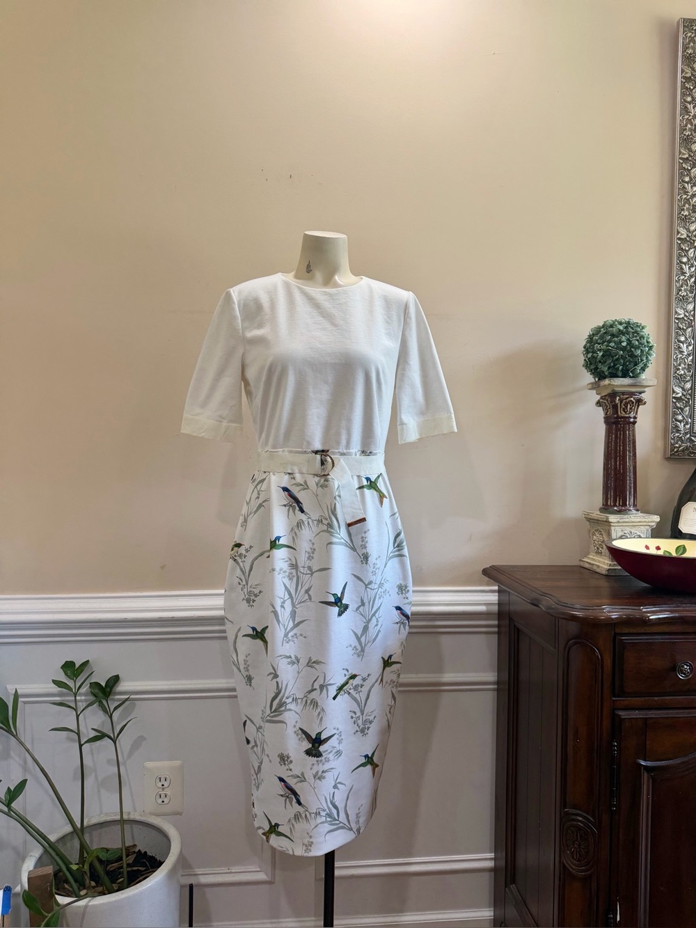 Ted Baker London White Floral Hummingbird Mid Dress